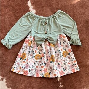Girls Floral Green Dress with Bow